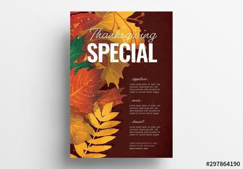Thanksgiving Poster Layout with Fall Leaves - 297864190 - 297864190