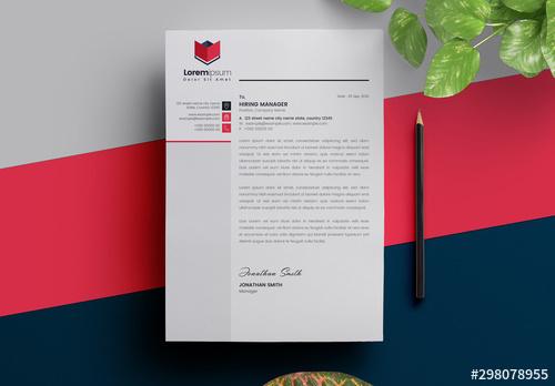 Minimalist Letterhead Layout with Red Accent - 298078955 - 298078955