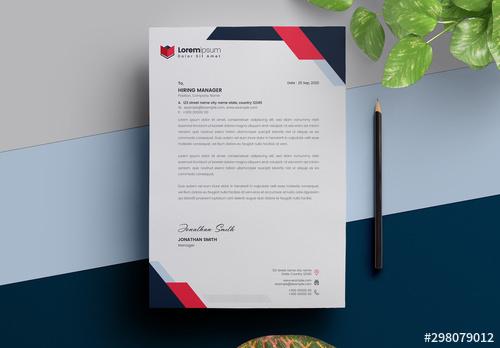 Letterhead Layout with Red Accents - 298079012 - 298079012