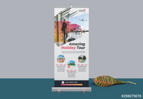 Roll Up Banner Layout with Brush Elements - 298079078 - 298079078