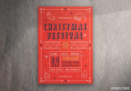 Christmas Festival Flyer Layout with Illustrative Elements - 298127452 - 298127452