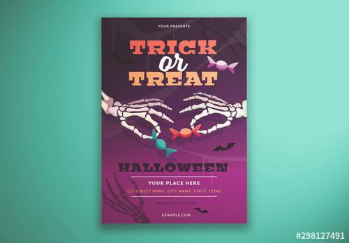 Trick Or Treat Flyer Layout with Illustrated Skeleton Hands - 298127491 - 298127491