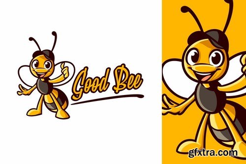 Cartoon Bee Wearing Hat Character Mascot Logo