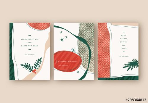 Holiday Card Layout Set with Illustrative Elements - 298364812 - 298364812