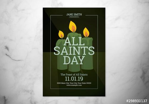 All Saints Day Event Flyer Layout with Illustrated Candles - 298931137 - 298931137