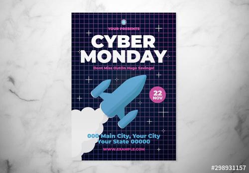 Cyber Monday Flyer Layout with Illustrated Rocket - 298931157 - 298931157