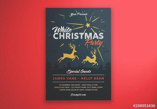 Dark Christmas Party Graphic Flyer Layout with Reindeer - 298951636 - 298951636