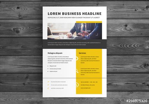 Corporate Flyer Layout with Yellow Elements - 298975326 - 298975326