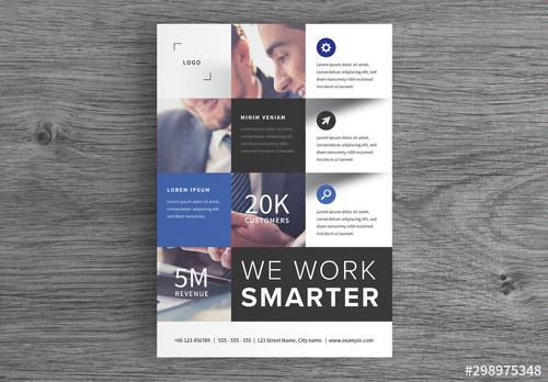 Corporate Business Flyer Layout with Square Elements - 298975348 - 298975348