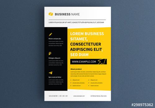 Business Flyer Layout with Black and Yellow Accent - 298975362 - 298975362