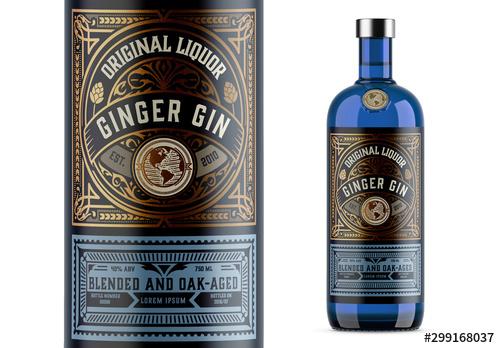 Vintage Gin Label Packaging Layout  - 299168037 - 299168037