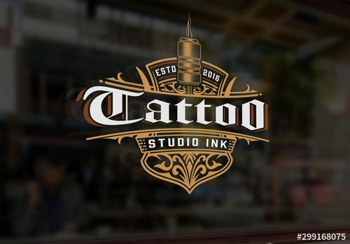 Vintage Tattoo Logo with Gold Elements - 299168075 - 299168075