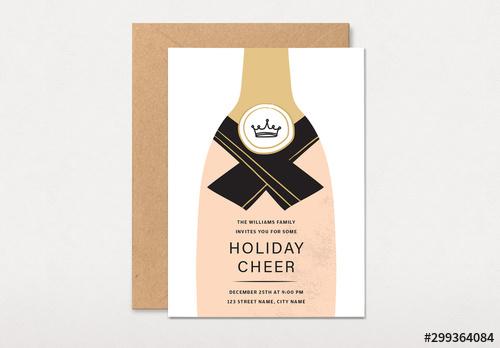 Holiday Party Card Layout with Champagne Bottle - 299364084 - 299364084