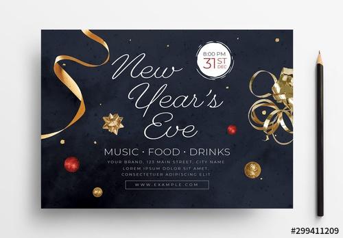 New Year's Eve Flyer Layout with Festive Decorations - 299411209 - 299411209