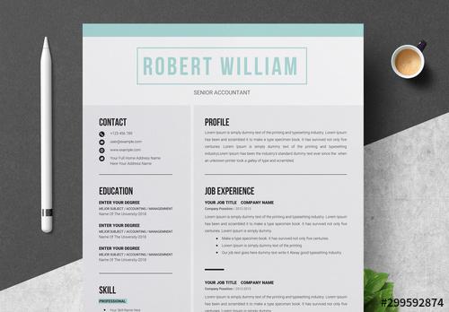 Resume Layout with Teal Accent - 299592874 - 299592874