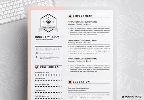 Resume Layout with Colorful Border - 299592958 - 299592958