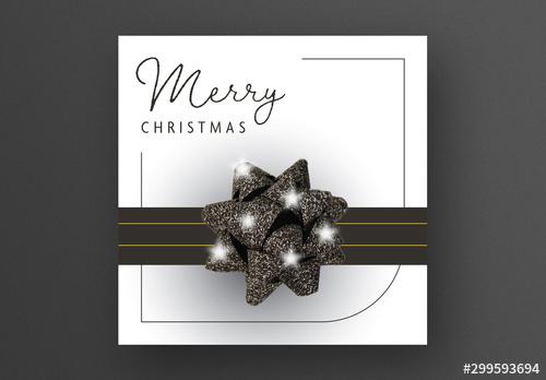 Square Christmas Card Layout with Black Bow and Sparkles Effect - 299593694 - 299593694