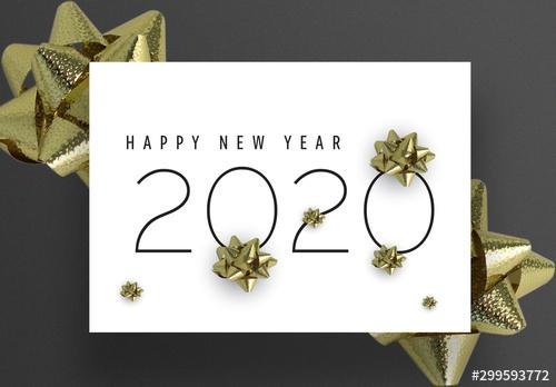 New Years Greeting Card Layout with Golden Stars Elements - 299593772 - 299593772