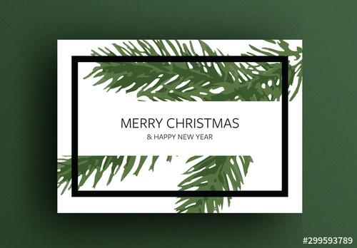 Merry Christmas Card Layout with Green Branch Illustration - 299593789 - 299593789