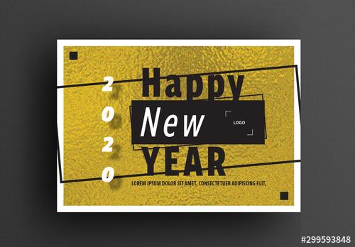 Happy New Year Card Layout with Gold Foil Background - 299593848 - 299593848