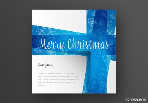 Christmas Greeting Card Layout with Blue Ornaments - 299593918 - 299593918