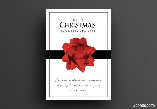 Christmas Card Layout with Big Red Star Bow Element - 299593972 - 299593972