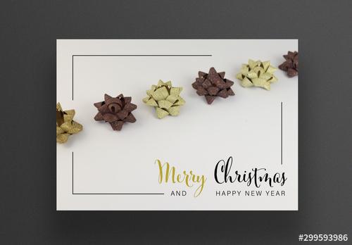 Christmas Card Layout with Photo of Gold and Brown Stars - 299593986 - 299593986