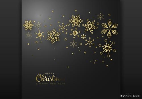 Christmas Card Layout with Golden Snowflakes - 299607880 - 299607880