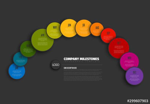 Annual Timeline Infographic with Colorful Circles - 299607903 - 299607903