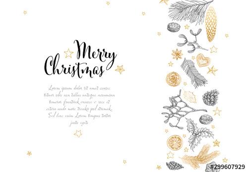 Hand Drawn Christmas Card Layout - 299607929 - 299607929