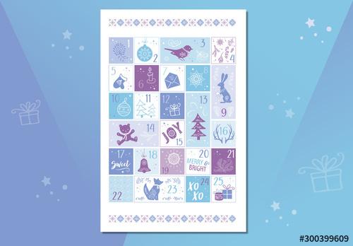 Advent Calendar Poster with Christmas Illustrations - 300399609 - 300399609