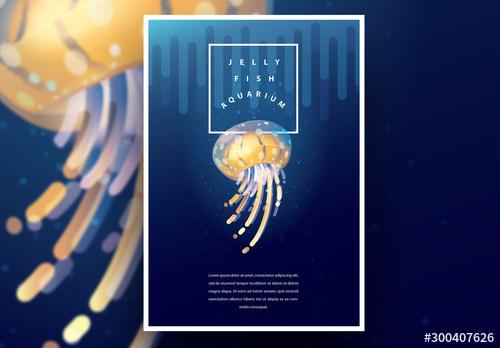 Aquarium Poster Layout with Yellow Jellyfish - 300407626 - 300407626