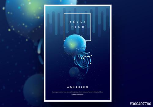 Aquarium Poster Layout with Blue Jellyfish - 300407780 - 300407780