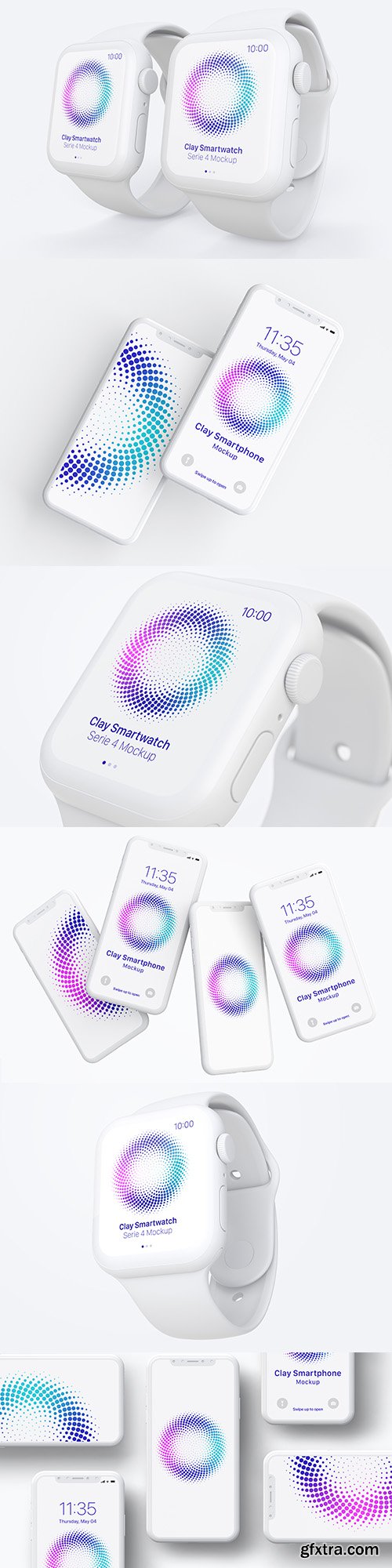 White smartwatch and smartphone close-up Mockup