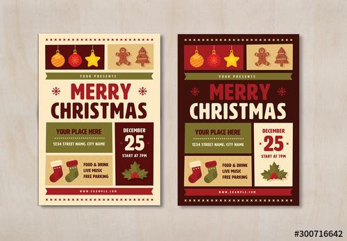 Christmas Party Flyer Layout with Graphic Elements - 300716642 - 300716642