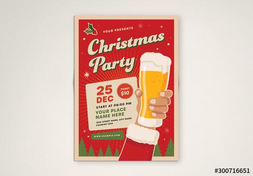 Christmas Party Flyer Layout with Beer Illustration - 300716651 - 300716651