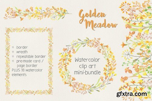 Golden Meadow Watercolor Clip Art Mini Bundle