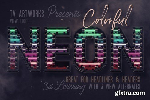 Colorful Neon 3D Lettering View 3