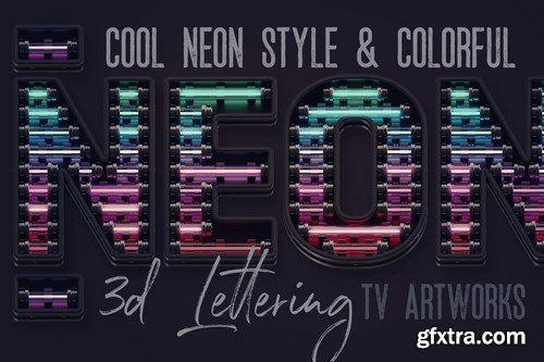 Colorful Neon 3D Lettering View 3