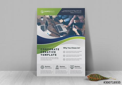 Flyer Layout with Blue and Green Wave Design - 300718935 - 300718935