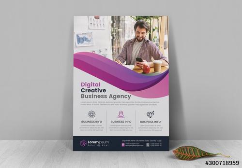 Flyer Layout with Pink and Purple Wave Design - 300718959 - 300718959