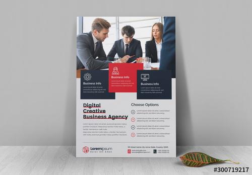 Corporate Flyer Layout with Blue and Red Block Elements - 300719217 - 300719217