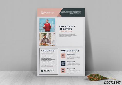Business Flyer Layout with Pink and Blue Header and Accents - 300719447 - 300719447