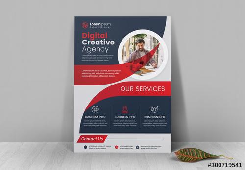 Business Flyer Layout with Red and Blue Wave Design - 300719541 - 300719541