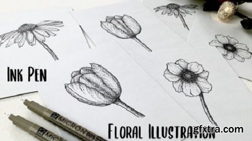 Floral Illustration- Learn to draw Assorted Flowers- Ink Pen Sketching