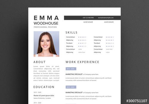 Simple Resume Layout with Black Accent - 300751107 - 300751107