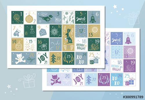 Advent Calendar Poster with Holiday Illustrations - 300991789 - 300991789