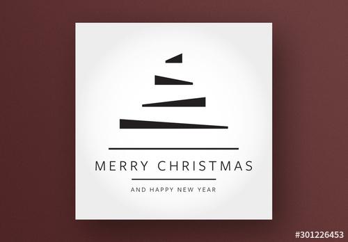 Minimalist Greeting Card Layout with Christmas Tree - 301226453 - 301226453