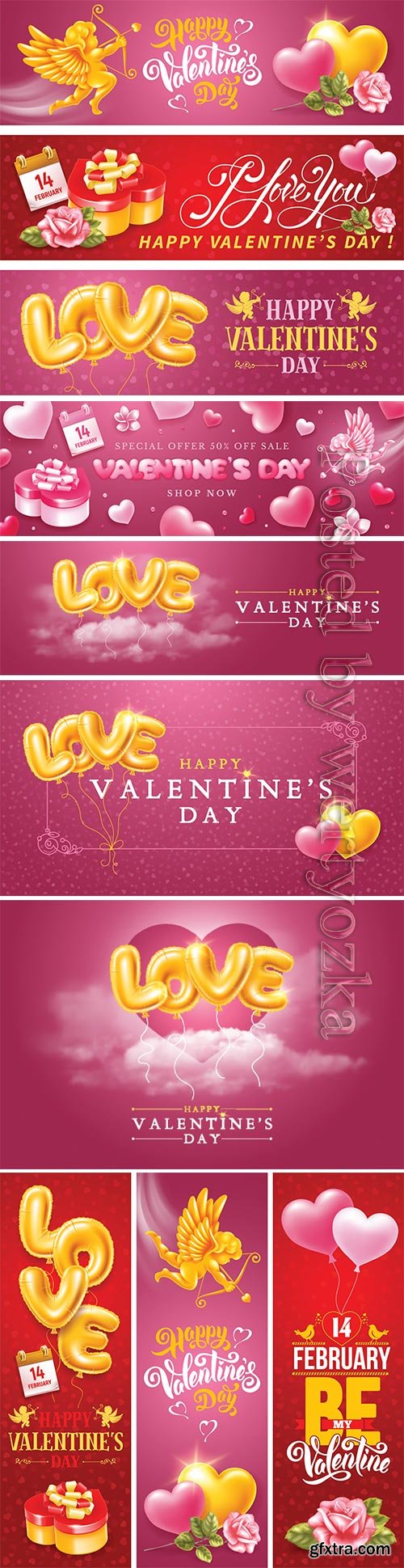 Happy Valentine's Day, vector hearts of couples in love # 3