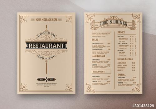 Restaurant Menu Layout with Ornamental Elements - 301438129 - 301438129